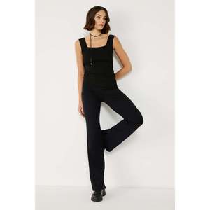 Pantalon évasé décontracté en coton avec taille élastique sécurisée, taille haute, jambe large, respirant et léger, design froissé coloré - Product Image 2
