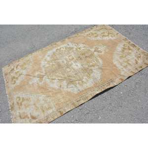 Alfombra de lana turca Vintage de estilo clásico, 4x6,5 pies, Beige, área grande, retales rectangulares, pasillo abstracto, habitación de adolescentes, pasillo de látex - Product Image 2