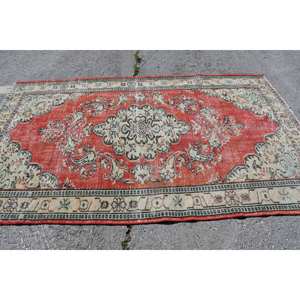 Alfombra turca vintage, rojo, beige, 5,2x8,9 pies, área grande, diseño de retazos de lana para pasillo o dormitorio, respaldo de látex - Product Image 3