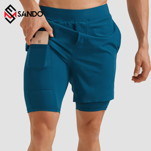 Wholesale High Quality Men's Gym Shorts Double <b>Layer</b> Mesh Custom Logo Elastic Waist Fitness Shorts Pocket Casual Anti-Wrinkle - Product Image 1