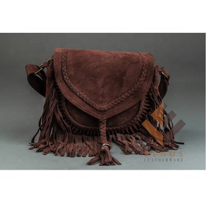 Sac bandoulière en cuir véritable fait main avec logo personnalisé pour femmes, style bohème, franges, pompons, perles, poignée avec sangle pour un usage quotidien - Product Image 5