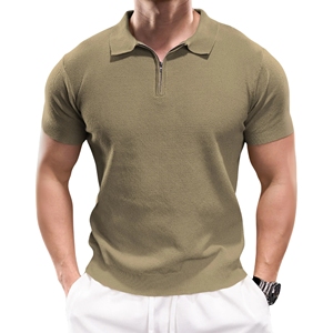 Camiseta de Hombre con Cierre, Corte Regular, Manga Corta, 72% Algodón, 28% Poliéster, Tejido de Punto, Sólida, Anti-bolitas, Transpirable, OEM, ODM, Personalizable - Product Image 1