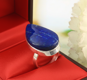 925 Sterling Silver Women's Bezel Setting <b>Lapis</b> <b>Lazuli</b> Leaf Style Classic <b>Ring</b> for Party Occasions - Product Image 5