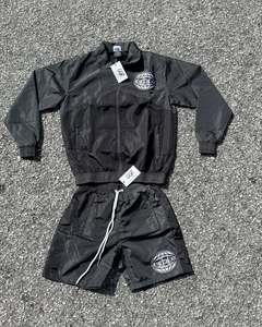 Sweat-shirt de jogging en nylon personnalisé boutonné ensemble de joggers à capuche coupe-vent sweat à capuche brodé pantalons de survêtement survêtements pour hommes - Product Image 4