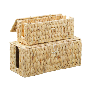 ตะกร้าเก็บของพร้อมฝาปิดกล่องจัดการสายเคเบิลผักตบชวาธรรมชาติไม่เหมือนใครตะกร้าสำหรับสำนักงาน - Product Image 2