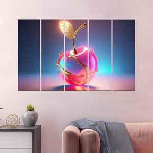 Art mural Golden Cherry, impression sur toile de fruits roses brillants, style moderne glamour, 5P-Gallery Wrapped - Product Image 1