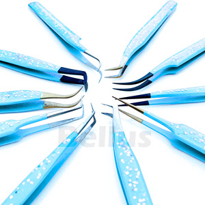 แหนบขนตาสีฟ้าประกายสำหรับการต่อขนตาเพิ่มวอลลุ่มและการแยกขนตาเครื่องมือสแตนเลสขายส่งโลโก้ตามต้องการ - Product Image 3