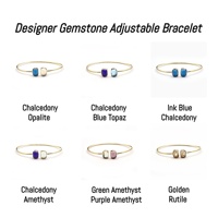 Bracelet jonc élégant en laiton plaqué argent avec pierre précieuse Rutile Doré, forme rectangulaire classique, fait main, fin, EL JOYERO, pour femme, style hindou