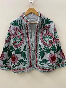 Chaqueta de algodón con bordado floral bohemio, cuello mandarín, manga larga, ropa de abrigo de primavera para mujer - Product Image 5