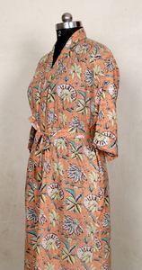 Indien bloc imprimé coton Kimono Robe femmes Floral doux taille libre été nuit porter Style japonais plage couverture Robe de bain ODM - Product Image 4