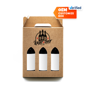 Custom Kraft Paper Wine <b>Box</b> with Handle for 3 <b>Bottles</b> Self Erecting Packaging OEM Verified Design Four Color Printing - Product Image 3