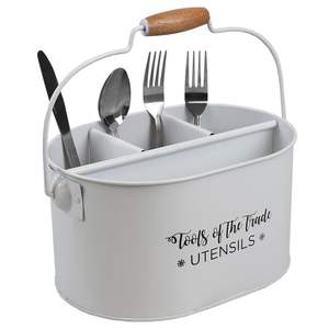 Iron Grey Powder Coated Stainless Steel Oval Shaped Utensil <b>Caddy</b> Handle Kitchen Dining <b>Table</b> Organizer Dishwasher Safe - Product Image 5