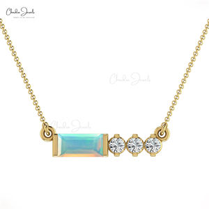 คุณภาพสูงโอปอลเพชร Accented สร้อยคอ 6X3 มม.Baguette ตัดอัญมณี 14K ทอง BEZEL ชุดเครื่องประดับผู้ส่งออกจากอินเดีย - Product Image 1