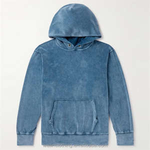 Custom heavyweight No Drawstring Vintage Velvet Plain Velour Hoodie para hombres - Product Image 2