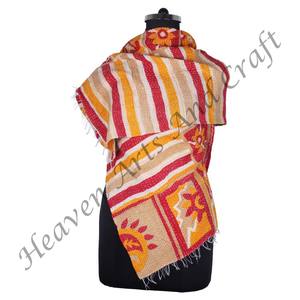SC1002 Vintage Kantha travail coton fait à la main écharpe Design à la mode filles partout cousu à la main Style uni longue longueur - Product Image 6