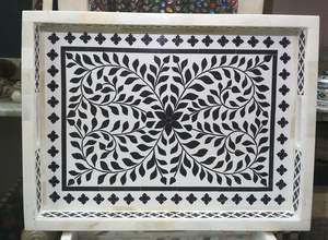 Incrustation d'os standard plateau fait main décoratif maison Restaurant plateau d'incrustation d'os meilleure qualité Offre Spéciale à roulettes plateau noir et blanc - Product Image 2