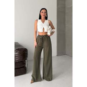 XLove <b>Jeans</b> Women's Natural Gabardine <b>Elastic</b> <b>Waist</b> High Rise Full Length Wide Leg Palazzo Pants for Casual Wear - Product Image 5