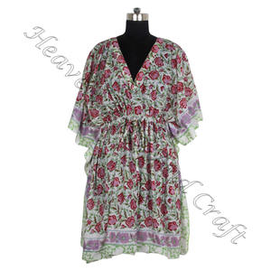 Kaftan XL en coton imprimé bloc à la main Caftan indien KFCS184 Abaya Kaftan Dubai Fashion Handmade Maxi Design Short Jalabiya Style - Product Image 4