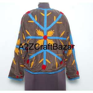 Veste élégante en velours brodé floral Suzani respirante coupe-vent Remplissage en coton pour femmes et filles Cadeau Événements printemps hiver - Product Image 5