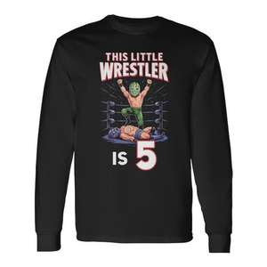 Camiseta de manga larga para fiesta de cumpleaños de 5 años con estampado de luchador pequeño, promocional para aficionados a la lucha libre - Product Image 1
