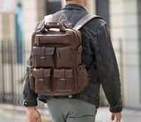 Sac à Dos en Cuir Véritable pour Étudiant, Camping, Randonnée et Université