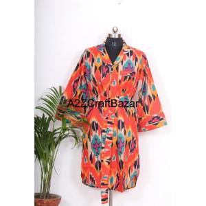 Blusa Larga de Mujer, Ecológica, 100% Algodón, Tejida, con Botones Decorativos, Lavable, de Limpieza en Seco, Transpirable, Cuello en V, Manga 3/4, Estampado Floral - Product Image 1