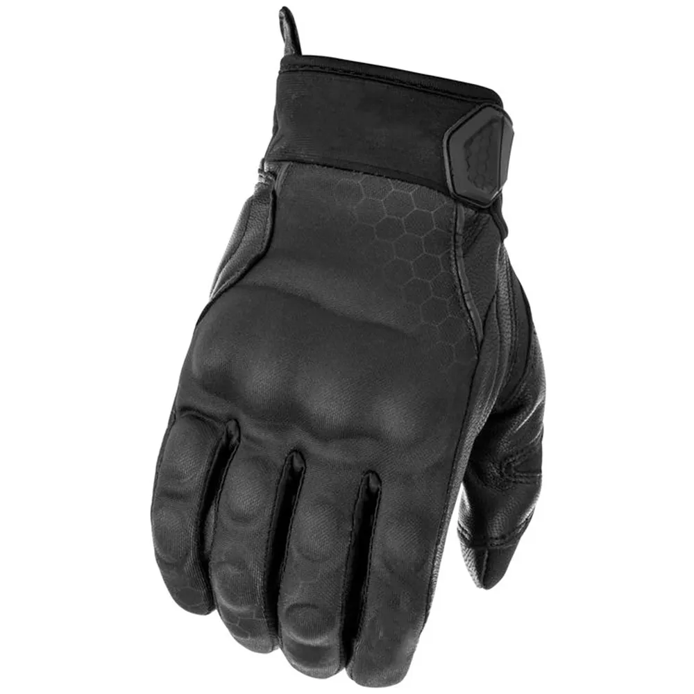 Gants de moto en cuir noir avec paume en gel pour hommes avec protection contre les jointures