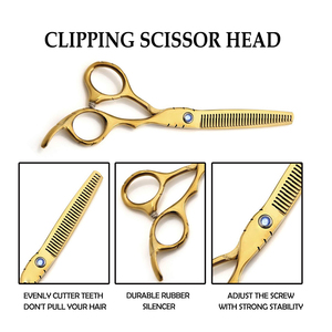 Barbier professionnel 6 pouces lame droite ciseaux de coupe de cheveux ensemble pointu poignée en acier inoxydable beauté cheveux amincissement ciseaux - Product Image 6