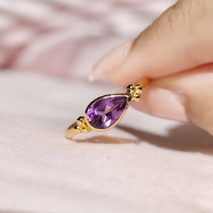 แหวนของขวัญเครื่องประดับงานแต่งงานแหวนธรรมชาติสีม่วงอเมทิสต์ลูกแพร์925เงินสเตอร์ลิงชุบทองแหวนซ้อน - Product Image 1