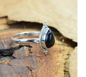 แหวนรูปลูกแพร์โอนิกซ์สีดำเงินสเตอร์ลิง925เครื่องประดับแฮนด์เมดสไตล์โบฮีเมียนที่สง่างามสำหรับผู้หญิงสำหรับชาวคริสต์ - Product Image 4