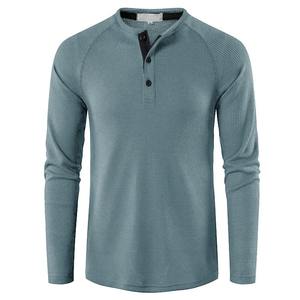 Camiseta de manga larga informal ajustada para hombre, cuello Henry de otoño en colores sólidos, tallas grandes, camisetas y tops de algodón de talla grande para hombre - Product Image 3