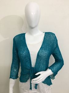 Cárdigan de manga 3/4 súper elástico para mujer del Reino Unido, cárdigan frontal abierto, lazo en la cintura, Bolero, encogimiento de hombros, cubierta de playa, ropa de fiesta disponible en Tallas grandes - Product Image 5