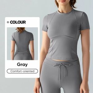 Ropa de mujer con logotipo personalizado gimnasio Fitness camisa Casual delgada manga corta Yoga Top deportes camiseta - Product Image 5