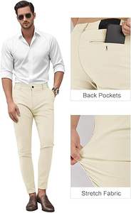 Pantalon Chino Robe Homme Coupe Slim Motif Droit Pantalon Léger Décontracté Taille Moyenne Stretch - Product Image 5