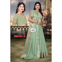 Sari en soie légère de qualité export, imprimé pailleté en relief, bordure simple, longueur ras du sol, lavable, séchage rapide, pour fêtes et occasions décontractées