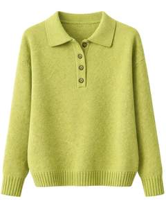 Pull en tricot à col polo pour femme sur mesure Vert lime Manches longues Pull décontracté doux pour l'hiver Vêtement de tous les jours Vente en gros Mode - Product Image 1
