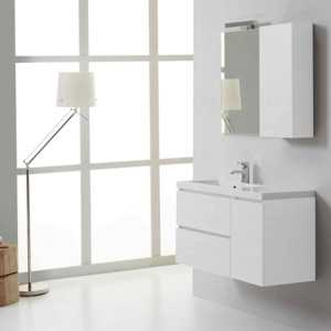 Miami 90cm Suspended Bathroom Cabinet with Drawers White <b>Wall</b> <b>Unit</b> and Mirrors - Product Image 1