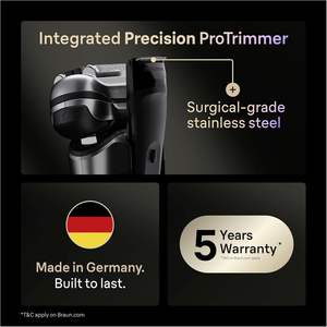 Afeitadora eléctrica Braun Serie 9 PRO+, afeitadora en seco y húmedo para hombres con 5+1 cuchillas ultrafinas de precisión, Pro SensoAdapt, hasta 60 min - Product Image 3