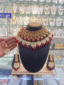 Ensemble de collier en laiton cuivre Kundan indien avec boucles d'oreilles et perles assorties Bijoux vintage élégants pour les fêtes et les fiançailles - Product Image 3