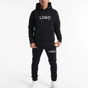 Custom Plain Unisex Private Label Sweat Suits Heavy Weight Hoodie And Stacked Sweat Pants Set Plus Size Jogger Tracksuit For Men