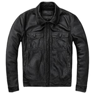 Veste en cuir de mouton véritable d'hiver pour homme Vintage marron rouge en toile 100% cuir naturel imperméable respirant - Product Image 6
