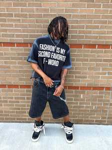 Custom Cropped Heavyweight Screen Print Men's Crop <b>Tshirt</b> Distressed T-Shirt Streetwear Drop Shoulder Boxy <b>Neck</b> Cotton t shirt - Product Image 4