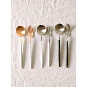 Stainless Steel Silver and gold Polished Western Style <b>Flatware</b> <b>set</b> with long Portugal Handle for home wedding hotel restaurant - Product Image 1