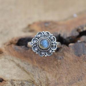 Labradorite 925 Sterling Silver Flower Ring <b>Small</b> Gemstone Handmade Jewelry Elegant <b>Gift</b> For Women - Product Image 1