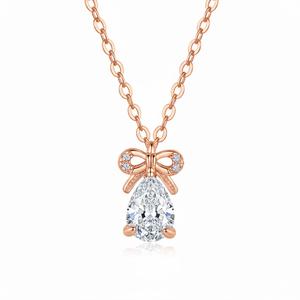 Collier pendentif tendance en argent sterling 925 avec nœud papillon, moissanite certifiée 2 carats, couleur D, bijoux en forme de larme pour femmes - Product Image 2