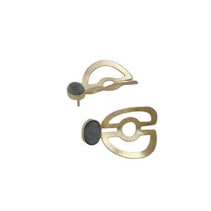 Designer Gold Plated Labradorite Gemstone <b>Earrings</b> for Women Stylish <b>Big</b> Stud Bezel Stone with Brass for Christian Jewelry - Product Image 2