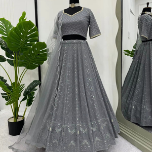 Designer Wedding Wear Lehenga Choli With Thread & Sequence Work - Product Image 1