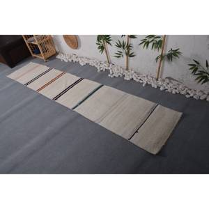 Alfombra turca Vintage moderna a rayas blancas de 1,8x9,5 pies de lana tejida plana área grande para decoraciones de sala de estar con respaldo de látex - Product Image 3