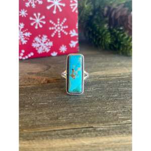 Bague en argent sterling avec turquoise Mohave Kingman faite à la main au sud-ouest, taille 7.75 - Product Image 1