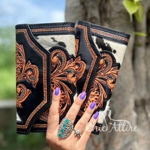 Nouveau Western élégant cheveux sur cacher la couleur usiné fourrure cuir pochette femmes conçu sac à main vente chaude en cuir usiné Unique portefeuille - Product Image 1